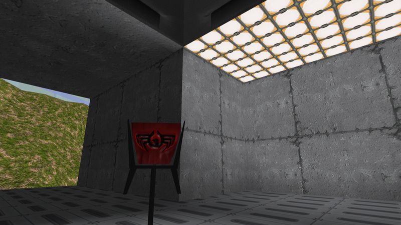 Base interior lit by a glowing ceiling skylight