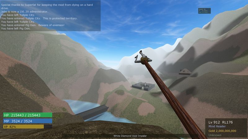 Mountain valley with a castle below, seen holding the Void Impaler spear