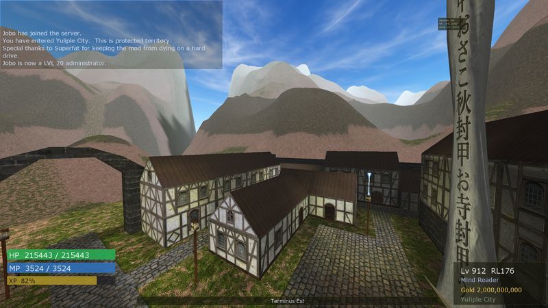 Yuliple City rooftops against a mountain wall in Tribes RPG