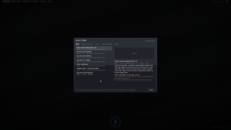 The Asset Store dialog with the Starsiege pack installed