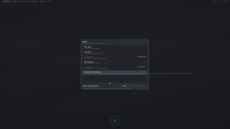 The in-game mod selector dialog