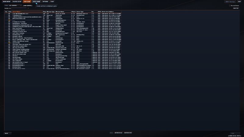 Server browser listing live servers