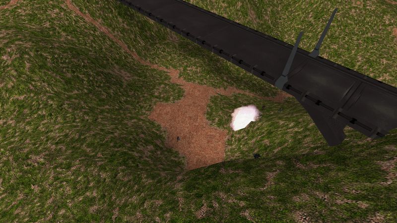 Looking down on the bridge with players skiing below
